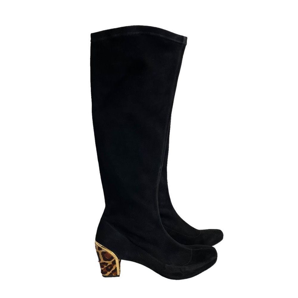Diane von Furstenberg Henrietta knee suede Boots Size 8.5 Black/Camel Leopard‎